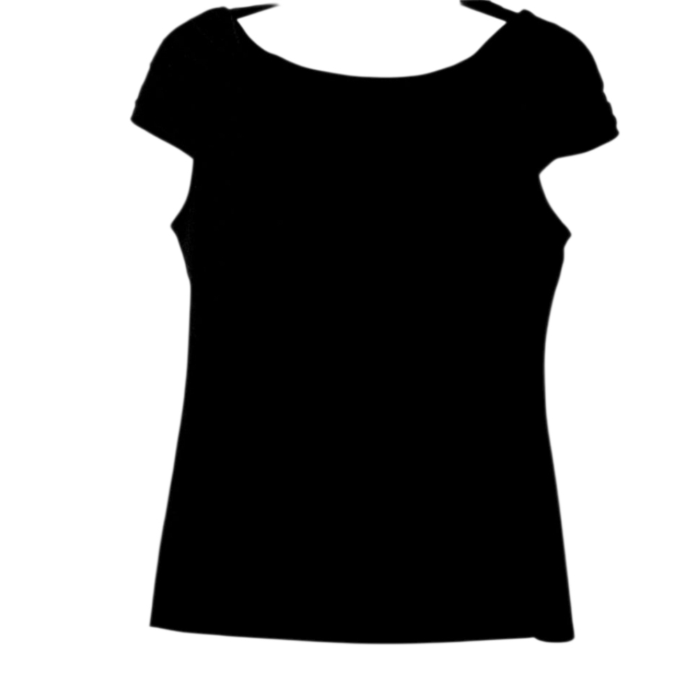 White House Black Market Black Cap Sleeve T-Shirt With Decorative Buttons Size M - Picture 4 of 7